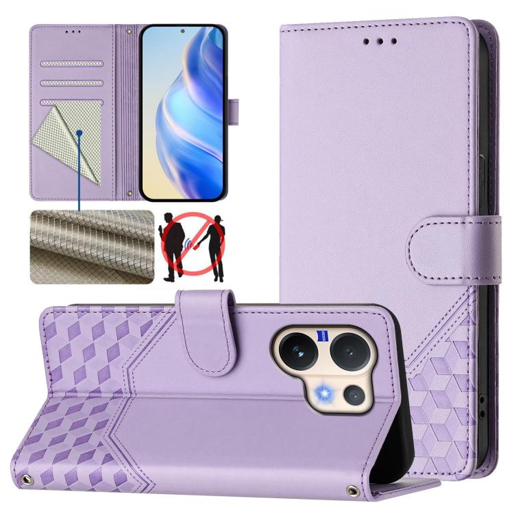 Honeycomb Embossing RFID Leather Phone Case, For vivo V60 Lite 5G Global, For vivo Y400 5G Global, For vivo Y400 4G, For vivo V60 5G Global, For vivo S30 Pro mini, For vivo S30, For vivo X200s 5G, For vivo Y39 5G Global