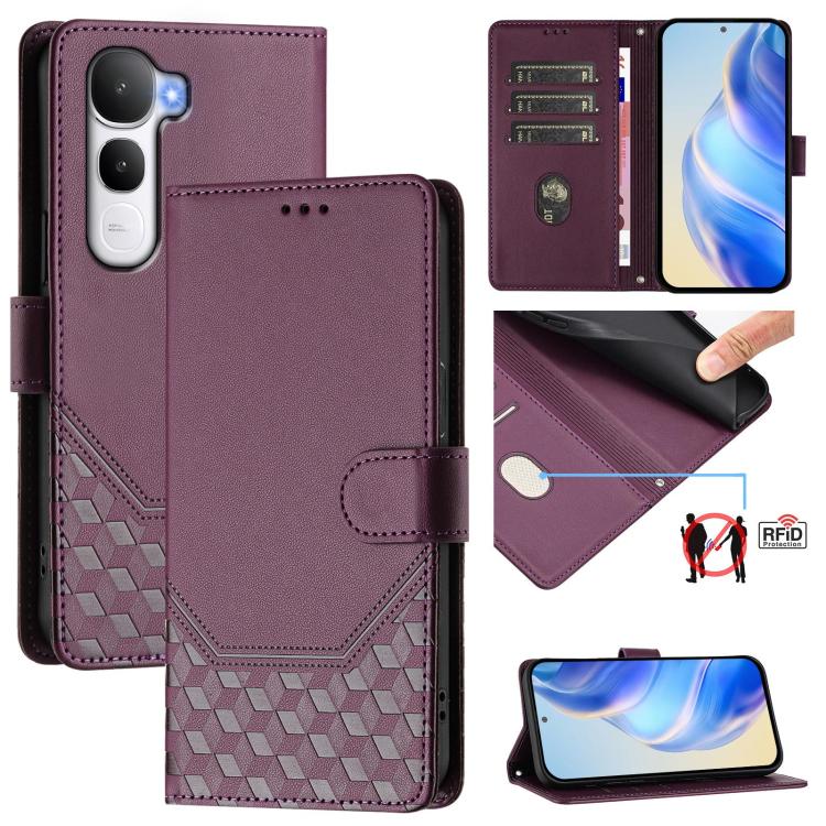 Honeycomb Embossing RFID Leather Phone Case, For vivo V60 Lite 5G Global, For vivo Y400 5G Global, For vivo Y400 4G, For vivo V60 5G Global, For vivo S30 Pro mini, For vivo S30, For vivo X200s 5G, For vivo Y39 5G Global