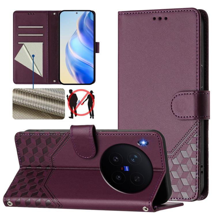 Honeycomb Embossing RFID Leather Phone Case, For vivo X300 FE / S50 Pro mini 5G, For vivo X300s, For vivo Y21 5G 2026 / Y05 4G, For vivo V70 FE 5G, For vivo X300 Ultra, For vivo X300 Pro 5G, For vivo X300 5G, For vivo Y31 5G Global