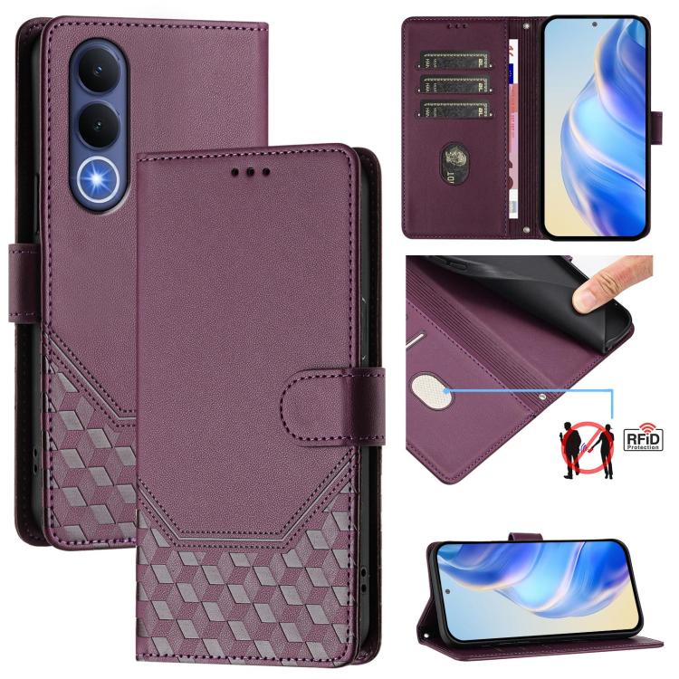 Honeycomb Embossing RFID Leather Phone Case, For vivo X300 FE / S50 Pro mini 5G, For vivo X300s, For vivo Y21 5G 2026 / Y05 4G, For vivo V70 FE 5G, For vivo X300 Ultra, For vivo X300 Pro 5G, For vivo X300 5G, For vivo Y31 5G Global