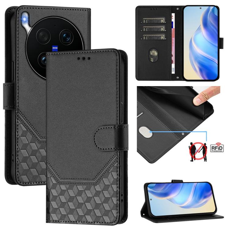 Honeycomb Embossing RFID Leather Phone Case, For vivo X300 FE / S50 Pro mini 5G, For vivo X300s, For vivo Y21 5G 2026 / Y05 4G, For vivo V70 FE 5G, For vivo X300 Ultra, For vivo X300 Pro 5G, For vivo X300 5G, For vivo Y31 5G Global