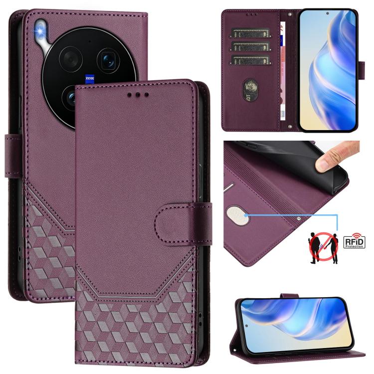 Honeycomb Embossing RFID Leather Phone Case, For vivo X300 FE / S50 Pro mini 5G, For vivo X300s, For vivo Y21 5G 2026 / Y05 4G, For vivo V70 FE 5G, For vivo X300 Ultra, For vivo X300 Pro 5G, For vivo X300 5G, For vivo Y31 5G Global