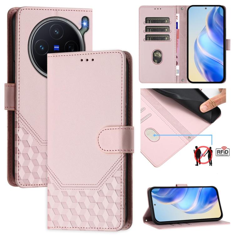 Honeycomb Embossing RFID Leather Phone Case, For vivo X300 FE / S50 Pro mini 5G, For vivo X300s, For vivo Y21 5G 2026 / Y05 4G, For vivo V70 FE 5G, For vivo X300 Ultra, For vivo X300 Pro 5G, For vivo X300 5G, For vivo Y31 5G Global