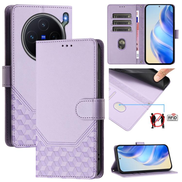 Honeycomb Embossing RFID Leather Phone Case, For vivo X300 FE / S50 Pro mini 5G, For vivo X300s, For vivo Y21 5G 2026 / Y05 4G, For vivo V70 FE 5G, For vivo X300 Ultra, For vivo X300 Pro 5G, For vivo X300 5G, For vivo Y31 5G Global