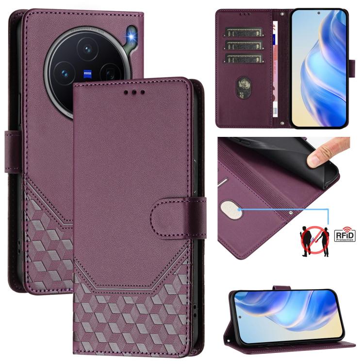 Honeycomb Embossing RFID Leather Phone Case, For vivo X300 FE / S50 Pro mini 5G, For vivo X300s, For vivo Y21 5G 2026 / Y05 4G, For vivo V70 FE 5G, For vivo X300 Ultra, For vivo X300 Pro 5G, For vivo X300 5G, For vivo Y31 5G Global
