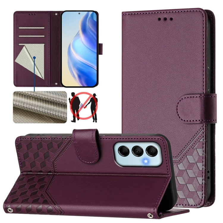 Honeycomb Embossing RFID Leather Phone Case, For Samsung Galaxy M14 5G, For Samsung Galaxy M53 5G, For Samsung Galaxy M33 5G, For Samsung Galaxy M52, For Samsung Galaxy M32 4G / M22, For Samsung Galaxy M62 / F62 4G