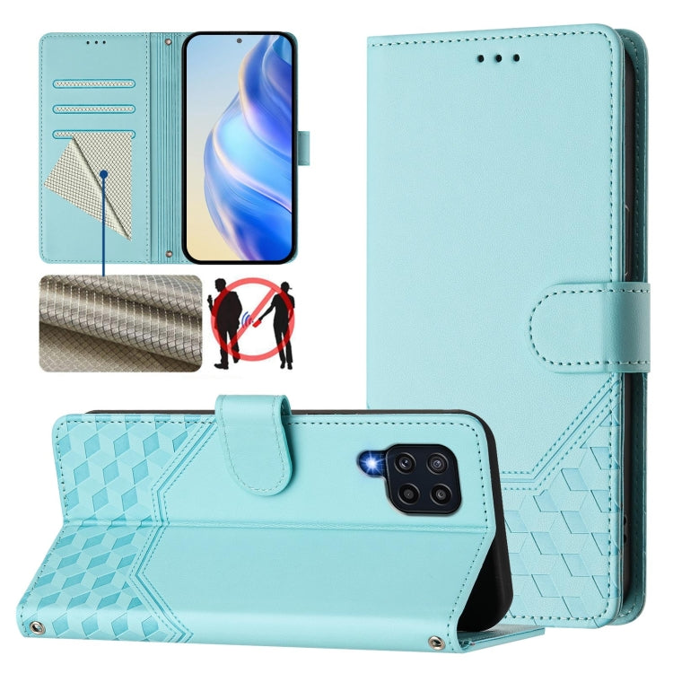 Honeycomb Embossing RFID Leather Phone Case, For Samsung Galaxy M14 5G, For Samsung Galaxy M53 5G, For Samsung Galaxy M33 5G, For Samsung Galaxy M52, For Samsung Galaxy M32 4G / M22, For Samsung Galaxy M62 / F62 4G