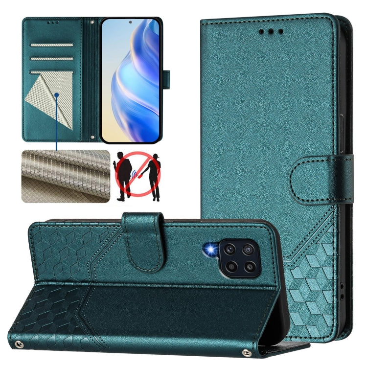 Honeycomb Embossing RFID Leather Phone Case, For Samsung Galaxy M14 5G, For Samsung Galaxy M53 5G, For Samsung Galaxy M33 5G, For Samsung Galaxy M52, For Samsung Galaxy M32 4G / M22, For Samsung Galaxy M62 / F62 4G
