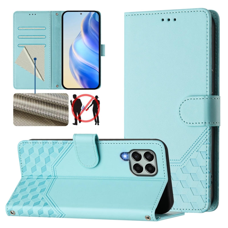 Honeycomb Embossing RFID Leather Phone Case, For Samsung Galaxy M14 5G, For Samsung Galaxy M53 5G, For Samsung Galaxy M33 5G, For Samsung Galaxy M52, For Samsung Galaxy M32 4G / M22, For Samsung Galaxy M62 / F62 4G