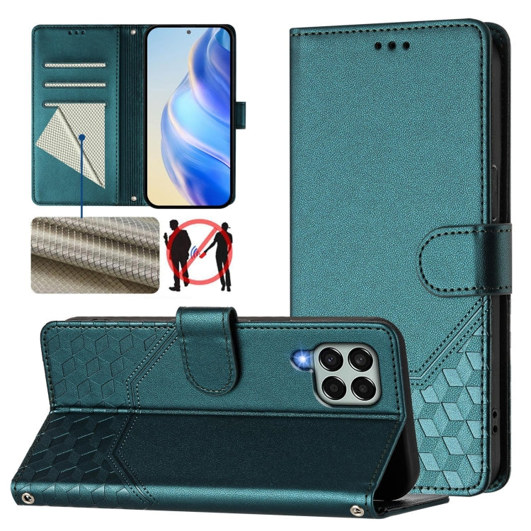 Honeycomb Embossing RFID Leather Phone Case, For Samsung Galaxy M14 5G, For Samsung Galaxy M53 5G, For Samsung Galaxy M33 5G, For Samsung Galaxy M52, For Samsung Galaxy M32 4G / M22, For Samsung Galaxy M62 / F62 4G