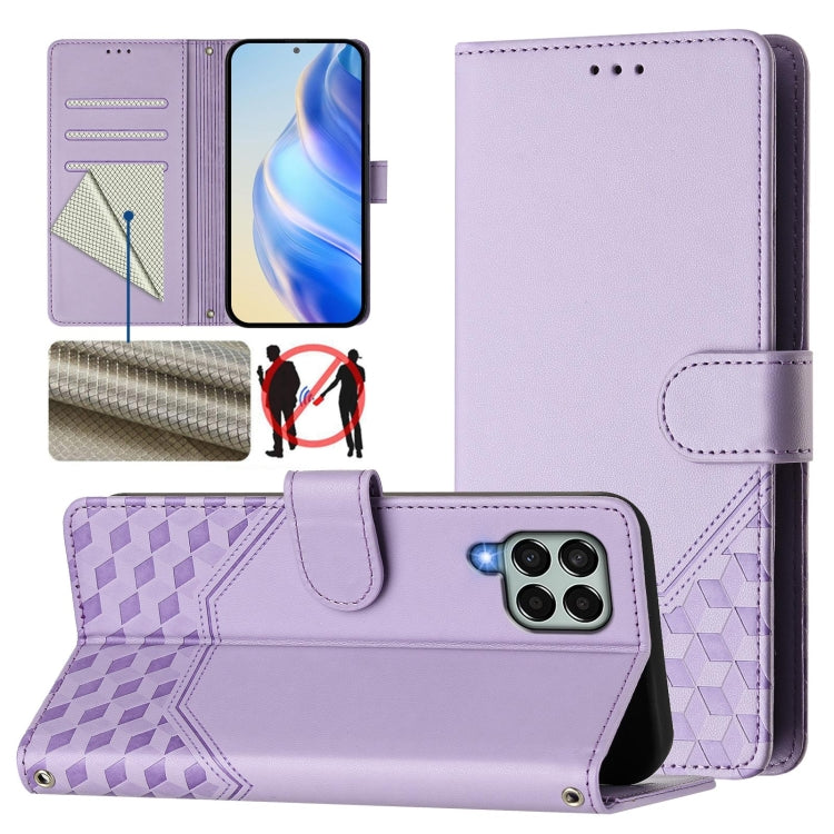 Honeycomb Embossing RFID Leather Phone Case, For Samsung Galaxy M14 5G, For Samsung Galaxy M53 5G, For Samsung Galaxy M33 5G, For Samsung Galaxy M52, For Samsung Galaxy M32 4G / M22, For Samsung Galaxy M62 / F62 4G