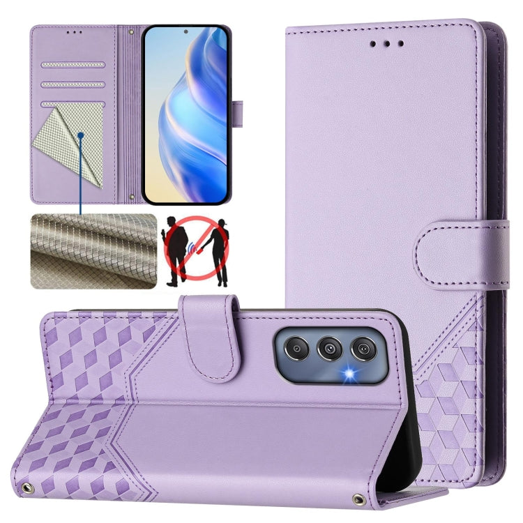 Honeycomb Embossing RFID Leather Phone Case, For Samsung Galaxy M56 5G, For Samsung Galaxy F16 5G / M16 5G Global, For Samsung Galaxy F06 5G / M06 5G, For Samsung Galaxy M55 / C55 5G, For Samsung Galaxy M15 5G / F15 5G, For Samsung Galaxy M34 5G / F34 ...