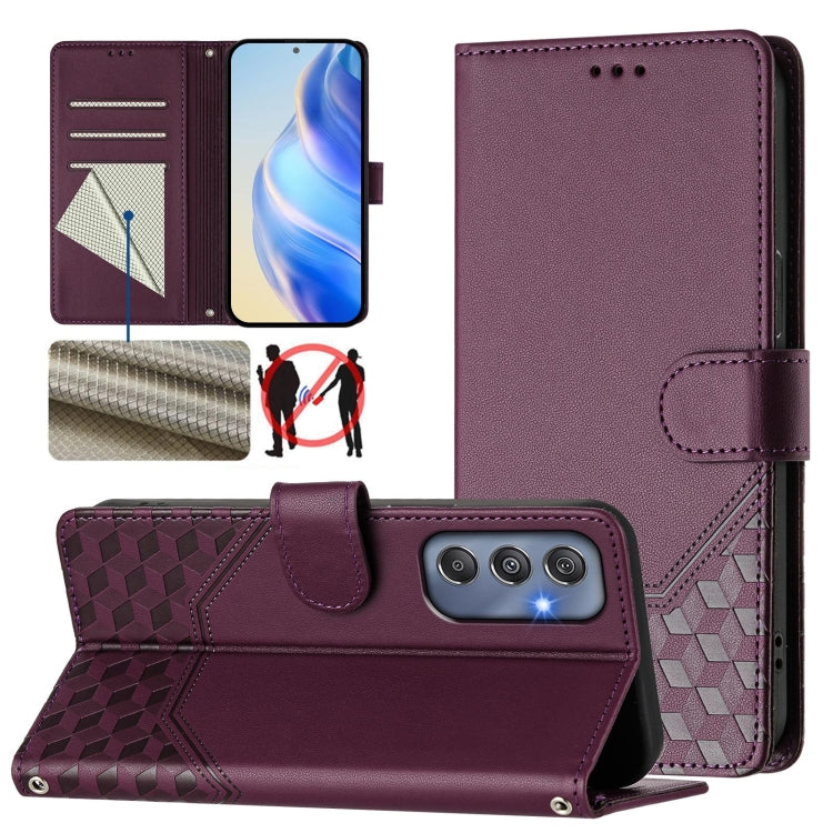 Honeycomb Embossing RFID Leather Phone Case, For Samsung Galaxy M56 5G, For Samsung Galaxy F16 5G / M16 5G Global, For Samsung Galaxy F06 5G / M06 5G, For Samsung Galaxy M55 / C55 5G, For Samsung Galaxy M15 5G / F15 5G, For Samsung Galaxy M34 5G / F34 ...