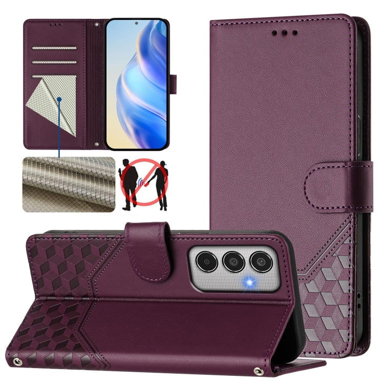 Honeycomb Embossing RFID Leather Phone Case, For Samsung Galaxy M56 5G, For Samsung Galaxy F16 5G / M16 5G Global, For Samsung Galaxy F06 5G / M06 5G, For Samsung Galaxy M55 / C55 5G, For Samsung Galaxy M15 5G / F15 5G, For Samsung Galaxy M34 5G / F34 ...