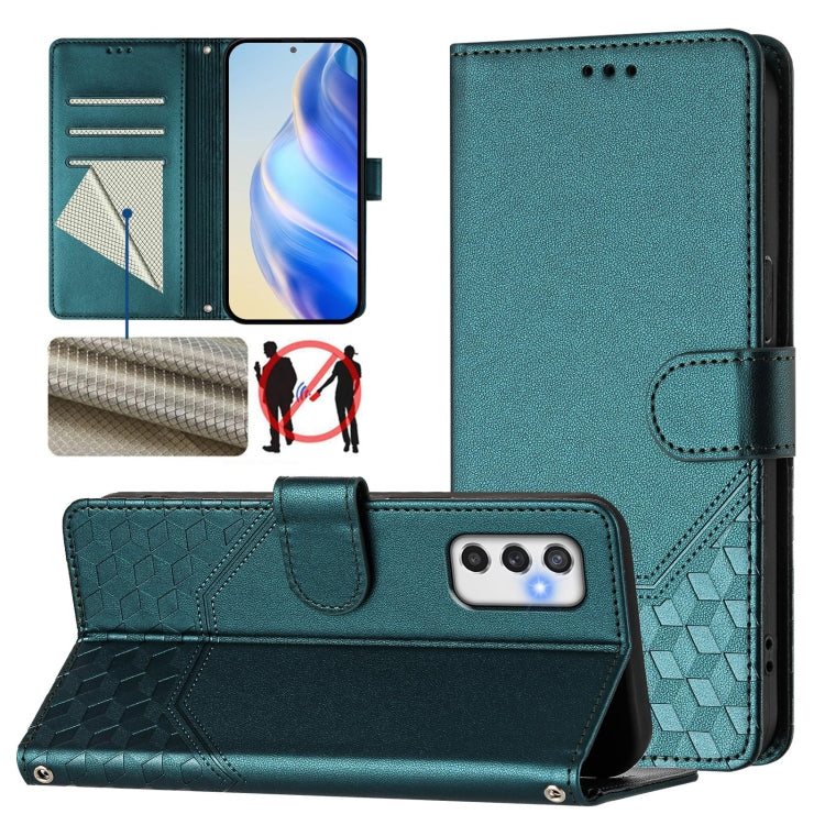 Honeycomb Embossing RFID Leather Phone Case, For Samsung Galaxy M14 5G, For Samsung Galaxy M53 5G, For Samsung Galaxy M33 5G, For Samsung Galaxy M52, For Samsung Galaxy M32 4G / M22, For Samsung Galaxy M62 / F62 4G