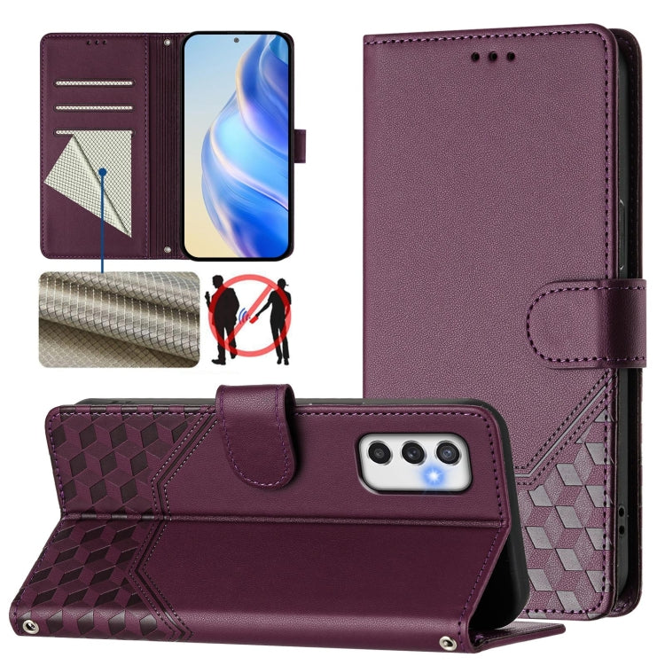 Honeycomb Embossing RFID Leather Phone Case, For Samsung Galaxy M14 5G, For Samsung Galaxy M53 5G, For Samsung Galaxy M33 5G, For Samsung Galaxy M52, For Samsung Galaxy M32 4G / M22, For Samsung Galaxy M62 / F62 4G