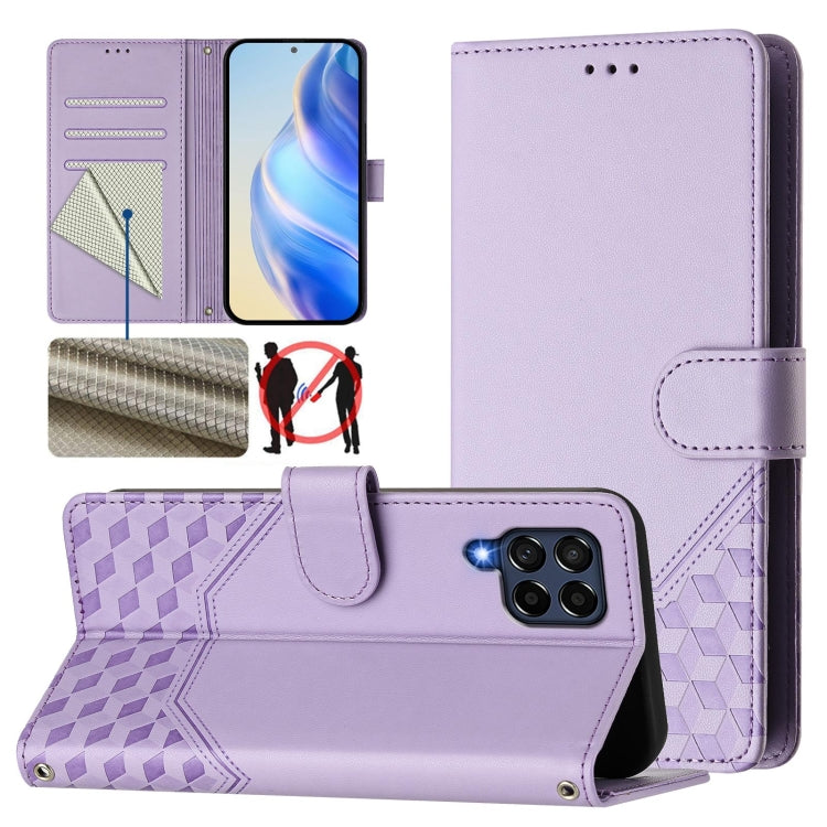 Honeycomb Embossing RFID Leather Phone Case, For Samsung Galaxy M14 5G, For Samsung Galaxy M53 5G, For Samsung Galaxy M33 5G, For Samsung Galaxy M52, For Samsung Galaxy M32 4G / M22, For Samsung Galaxy M62 / F62 4G