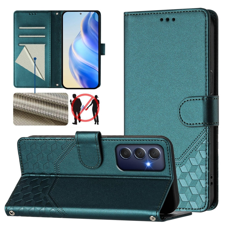 Honeycomb Embossing RFID Leather Phone Case, For Samsung Galaxy M56 5G, For Samsung Galaxy F16 5G / M16 5G Global, For Samsung Galaxy F06 5G / M06 5G, For Samsung Galaxy M55 / C55 5G, For Samsung Galaxy M15 5G / F15 5G, For Samsung Galaxy M34 5G / F34 ...