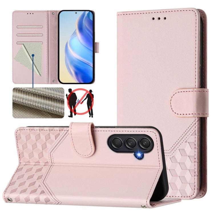 Honeycomb Embossing RFID Leather Phone Case, For Samsung Galaxy M56 5G, For Samsung Galaxy F16 5G / M16 5G Global, For Samsung Galaxy F06 5G / M06 5G, For Samsung Galaxy M55 / C55 5G, For Samsung Galaxy M15 5G / F15 5G, For Samsung Galaxy M34 5G / F34 ...