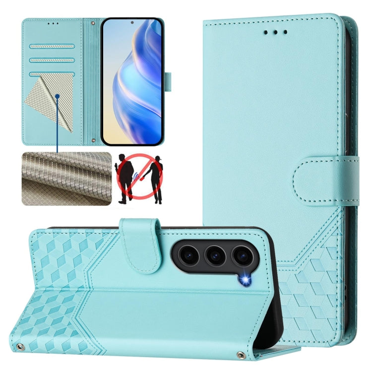 Honeycomb Embossing RFID Leather Phone Case, For Samsung Galaxy S25 Ultra 5G, For Samsung Galaxy S24 FE 5G, For Samsung Galaxy S24 Ultra 5G, For Samsung Galaxy S24+ 5G, For Samsung Galaxy S24 5G, For Samsung Galaxy S23 FE 5G                            ...