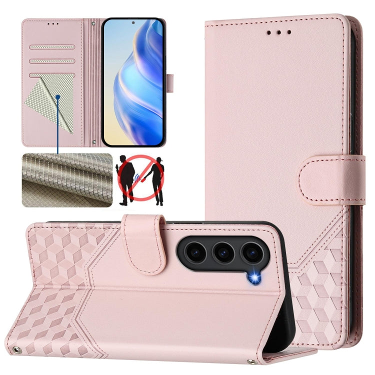 Honeycomb Embossing RFID Leather Phone Case, For Samsung Galaxy S25 Ultra 5G, For Samsung Galaxy S24 FE 5G, For Samsung Galaxy S24 Ultra 5G, For Samsung Galaxy S24+ 5G, For Samsung Galaxy S24 5G, For Samsung Galaxy S23 FE 5G                            ...