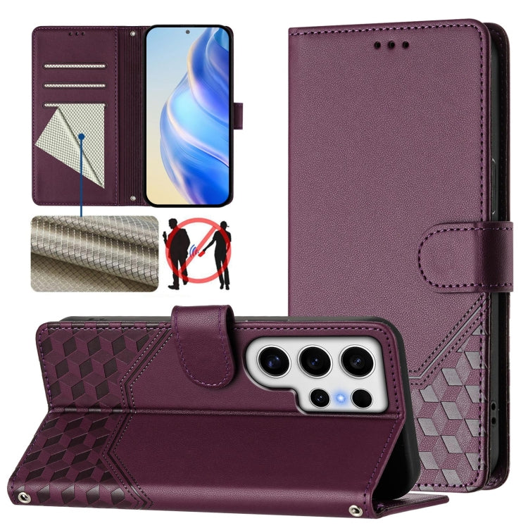 Honeycomb Embossing RFID Leather Phone Case, For Samsung Galaxy S25 Ultra 5G, For Samsung Galaxy S24 FE 5G, For Samsung Galaxy S24 Ultra 5G, For Samsung Galaxy S24+ 5G, For Samsung Galaxy S24 5G, For Samsung Galaxy S23 FE 5G                            ...