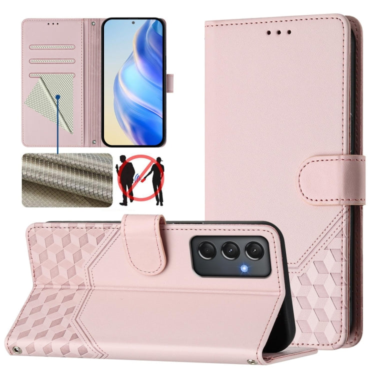 Honeycomb Embossing RFID Leather Phone Case, For Samsung Galaxy A24 4G Global, For Samsung Galaxy A23 5G / 4G / M23 5G, For Samsung Galaxy A04e / F04 / M04, For Samsung Galaxy A14 5G / 4G, For Samsung Galaxy A34 5G, For Samsung Galaxy A54 5G           ...