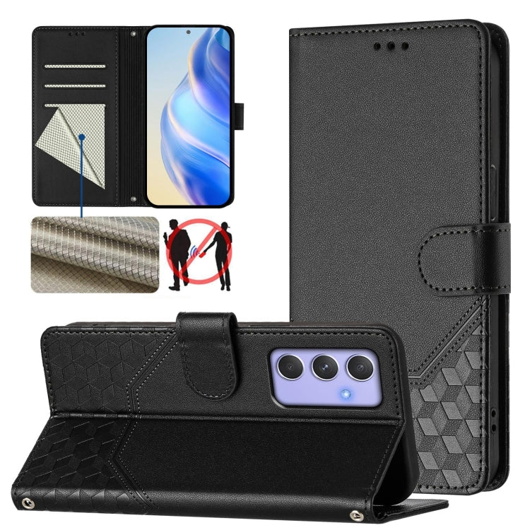 Honeycomb Embossing RFID Leather Phone Case, For Samsung Galaxy A24 4G Global, For Samsung Galaxy A23 5G / 4G / M23 5G, For Samsung Galaxy A04e / F04 / M04, For Samsung Galaxy A14 5G / 4G, For Samsung Galaxy A34 5G, For Samsung Galaxy A54 5G           ...