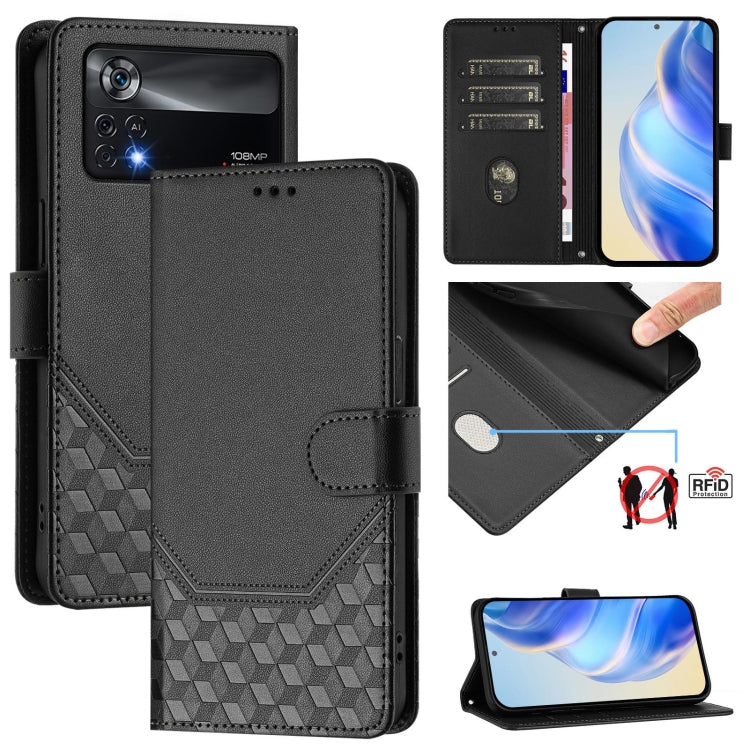 Honeycomb Embossing RFID Leather Phone Case, For Xiaomi 12 5G / 12X 5G / 12S 5G, For Xiaomi 12 Lite, For Xiaomi Poco C40 / Redmi 10C, For Xiaomi Civi 1S, For Xiaomi Poco M4 Pro 4G, For Xiaomi Poco X4 Pro 5G, For Xiaomi Mi 11 Lite / Mi 11 Lite 5G NE    ...