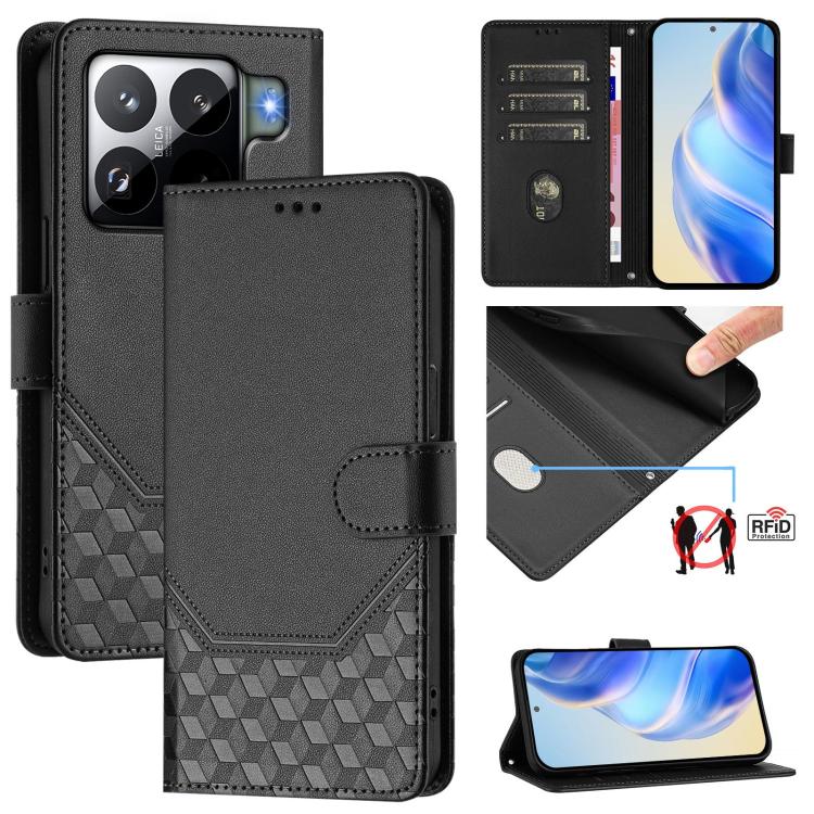 Honeycomb Embossing RFID Leather Phone Case, For Xiaomi 17 Max 5G, For Xiaomi 17T Pro 5G, For Redmi 15 5G Global / 15 4G SEA 169.5mm, For Xiaomi 15T Pro 5G, For Xiaomi 15T 5G, For Xiaomi Civi 5 Pro 5G, For Xiaomi 15S Pro 5G                             ...