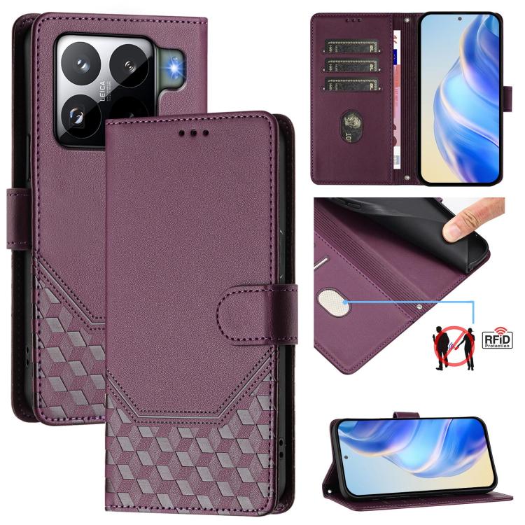 Honeycomb Embossing RFID Leather Phone Case, For Xiaomi 17 Max 5G, For Xiaomi 17T Pro 5G, For Redmi 15 5G Global / 15 4G SEA 169.5mm, For Xiaomi 15T Pro 5G, For Xiaomi 15T 5G, For Xiaomi Civi 5 Pro 5G, For Xiaomi 15S Pro 5G                             ...