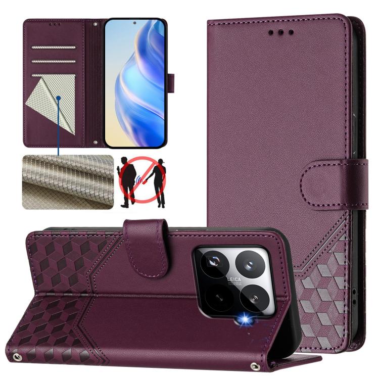 Honeycomb Embossing RFID Leather Phone Case, For Xiaomi 17 Max 5G, For Xiaomi 17T Pro 5G, For Redmi 15 5G Global / 15 4G SEA 169.5mm, For Xiaomi 15T Pro 5G, For Xiaomi 15T 5G, For Xiaomi Civi 5 Pro 5G, For Xiaomi 15S Pro 5G                             ...