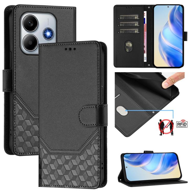 Honeycomb Embossing RFID Leather Phone Case, For Xiaomi Poco M7 4G 169mm, For Redmi 15 5G / 4G EU 171mm, For Redmi Note 14 4G 164.84mm EU Version, For Redmi K80 5G / K80 Pro 5G, For Redmi Note 14 Pro 4G, For Redmi Note 14 4G 163.25mm, For Redmi Note 14...