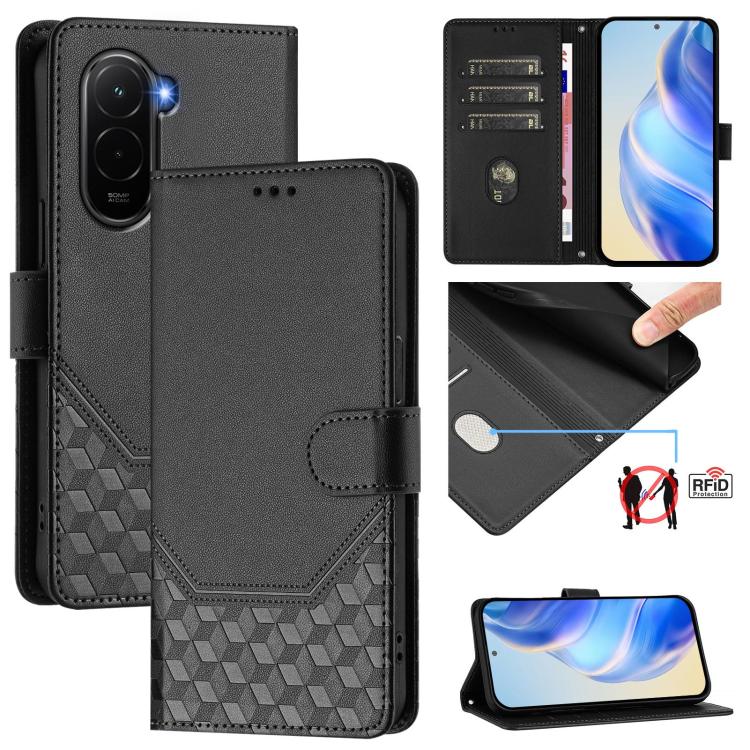 Honeycomb Embossing RFID Leather Phone Case, For Xiaomi Poco M7 4G 169mm, For Redmi 15 5G / 4G EU 171mm, For Redmi Note 14 4G 164.84mm EU Version, For Redmi K80 5G / K80 Pro 5G, For Redmi Note 14 Pro 4G, For Redmi Note 14 4G 163.25mm, For Redmi Note 14...