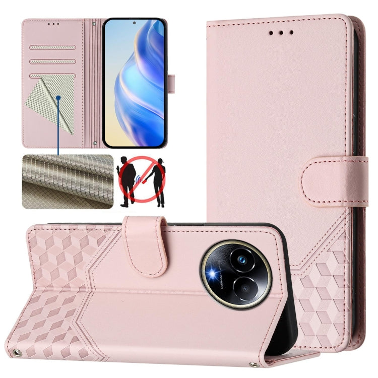 Honeycomb Embossing RFID Leather Phone Case, For Realme Note 50 4G Global / C51 / C53, For Realme 12 Pro 5G / 12 Pro+ 5G Global, For Realme C67 4G Global, For Realme 11 5G Global / 11x 5G / C67 India, For Realme 11 4G Global, For Realme GT3  / GT5 240W...