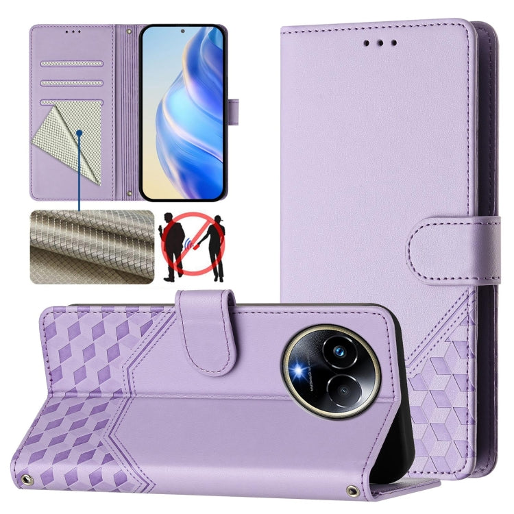 Honeycomb Embossing RFID Leather Phone Case, For Realme Note 50 4G Global / C51 / C53, For Realme 12 Pro 5G / 12 Pro+ 5G Global, For Realme C67 4G Global, For Realme 11 5G Global / 11x 5G / C67 India, For Realme 11 4G Global, For Realme GT3  / GT5 240W...