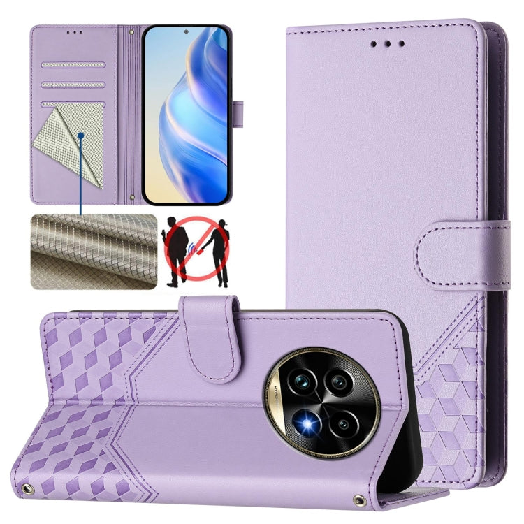 Honeycomb Embossing RFID Leather Phone Case, For Realme C63 5G Global, For Realme Note 60 4G Global / C61 India, For Realme 13+ 5G Global, For Realme 13 Pro 5G / 13 Pro+ 5G, For Realme GT 6 5G / GT 6T 5G Global, For Realme C63 / C61 Global             ...