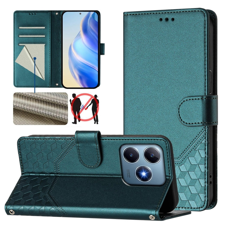 Honeycomb Embossing RFID Leather Phone Case, For Realme C63 5G Global, For Realme Note 60 4G Global / C61 India, For Realme 13+ 5G Global, For Realme 13 Pro 5G / 13 Pro+ 5G, For Realme GT 6 5G / GT 6T 5G Global, For Realme C63 / C61 Global             ...