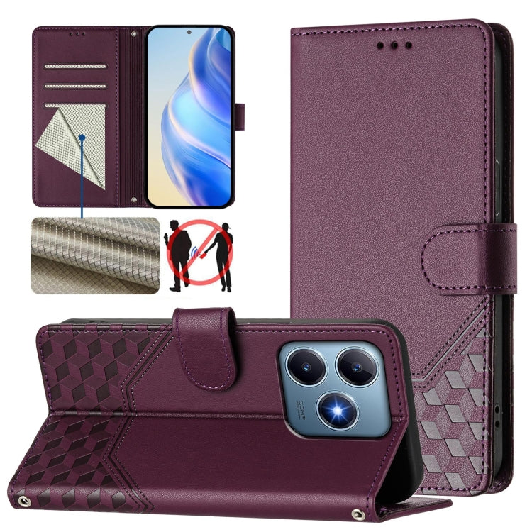 Honeycomb Embossing RFID Leather Phone Case, For Realme C63 5G Global, For Realme Note 60 4G Global / C61 India, For Realme 13+ 5G Global, For Realme 13 Pro 5G / 13 Pro+ 5G, For Realme GT 6 5G / GT 6T 5G Global, For Realme C63 / C61 Global             ...