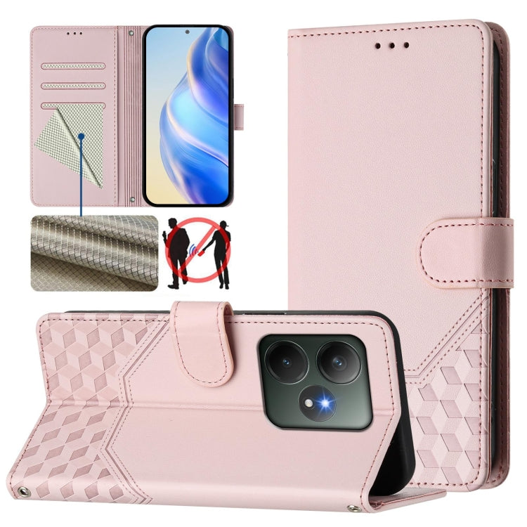 Honeycomb Embossing RFID Leather Phone Case, For Realme C63 5G Global, For Realme Note 60 4G Global / C61 India, For Realme 13+ 5G Global, For Realme 13 Pro 5G / 13 Pro+ 5G, For Realme GT 6 5G / GT 6T 5G Global, For Realme C63 / C61 Global             ...