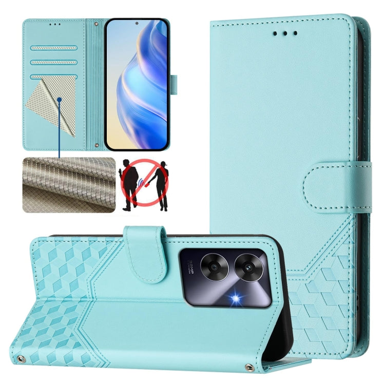 Honeycomb Embossing RFID Leather Phone Case, For Realme C63 5G Global, For Realme Note 60 4G Global / C61 India, For Realme 13+ 5G Global, For Realme 13 Pro 5G / 13 Pro+ 5G, For Realme GT 6 5G / GT 6T 5G Global, For Realme C63 / C61 Global             ...