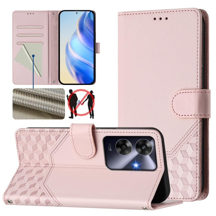 Honeycomb Embossing RFID Leather Phone Case, For Realme C63 5G Global, For Realme Note 60 4G Global / C61 India, For Realme 13+ 5G Global, For Realme 13 Pro 5G / 13 Pro+ 5G, For Realme GT 6 5G / GT 6T 5G Global, For Realme C63 / C61 Global             ...