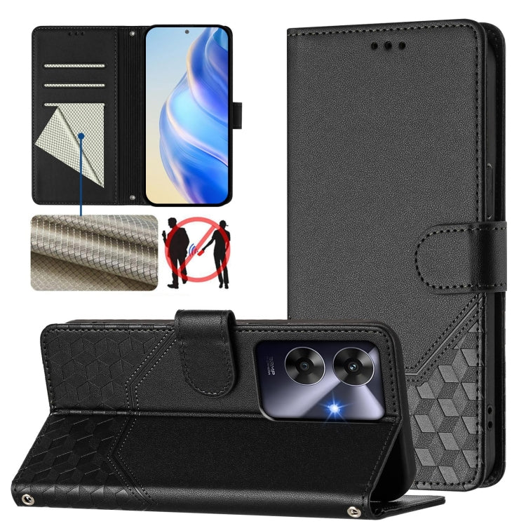 Honeycomb Embossing RFID Leather Phone Case, For Realme C63 5G Global, For Realme Note 60 4G Global / C61 India, For Realme 13+ 5G Global, For Realme 13 Pro 5G / 13 Pro+ 5G, For Realme GT 6 5G / GT 6T 5G Global, For Realme C63 / C61 Global             ...