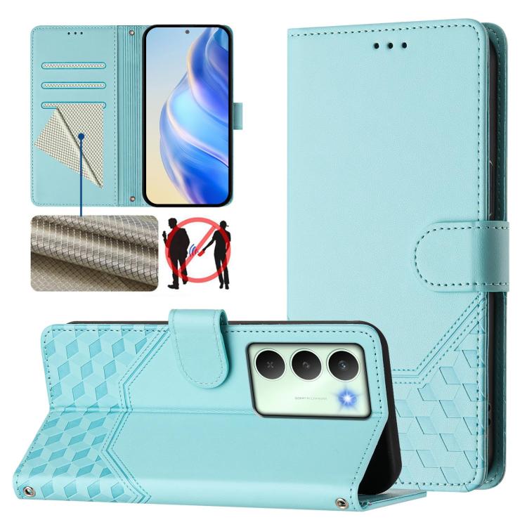 Honeycomb Embossing RFID Leather Phone Case, For Realme 14x Global / V70 5G / C75 5G, For Realme Narzo 80 Pro / 14 Pro 5G India, For Realme 14 5G / 14T 5G Global, For Realme P3 Ultra 5G, For Realme P3 5G, For Realme 14 Pro+ 5G, For Realme 14 Pro 5G    ...
