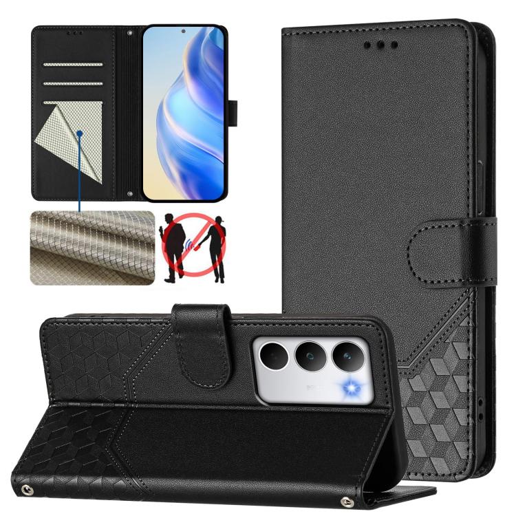 Honeycomb Embossing RFID Leather Phone Case, For Realme 16 Pro 5G Global, For Realme C71 4G India / Note 70 4G, For Realme C85 5G / 15x 5G India, For Realme P4 Pro 5G, For Realme P4 5G, For Realme 15T 5G Global, For Realme 15 / 15 Pro 5G Global        ...