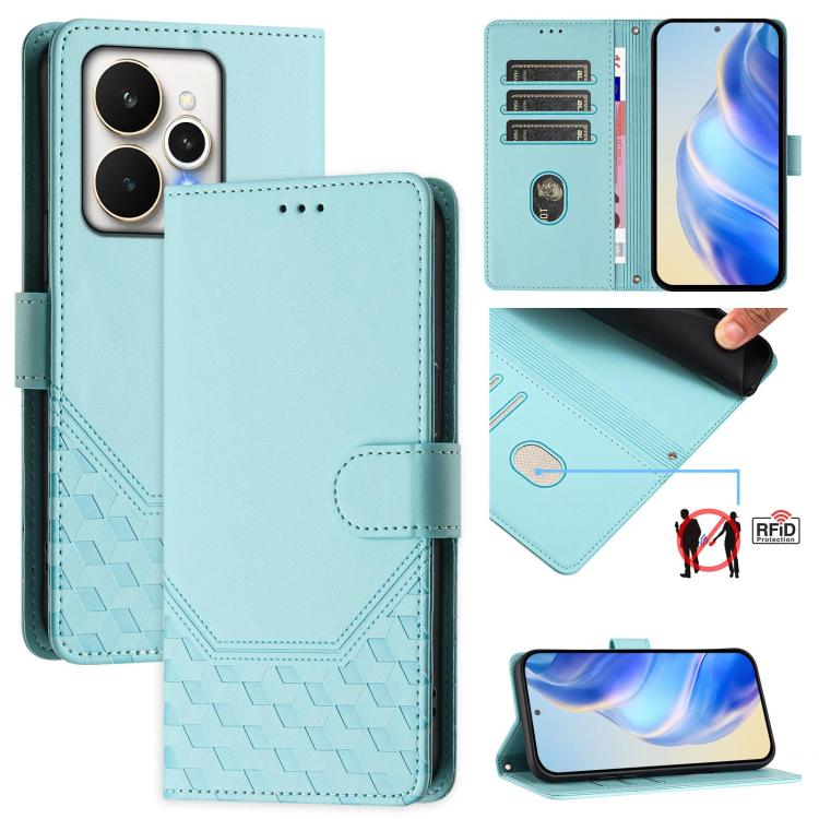 Honeycomb Embossing RFID Leather Phone Case, For Realme 16 Pro 5G Global, For Realme C71 4G India / Note 70 4G, For Realme C85 5G / 15x 5G India, For Realme P4 Pro 5G, For Realme P4 5G, For Realme 15T 5G Global, For Realme 15 / 15 Pro 5G Global        ...