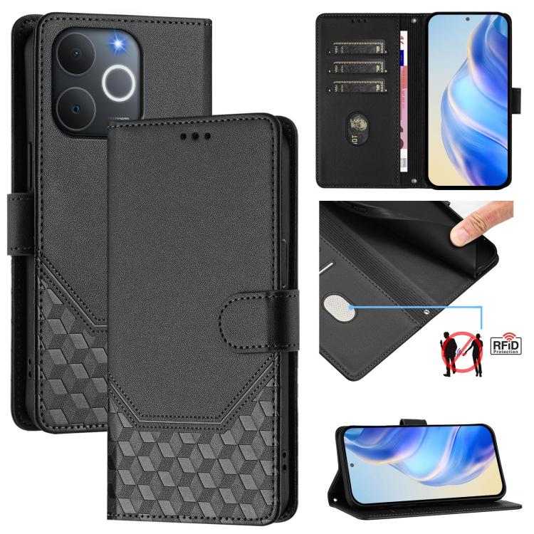 Honeycomb Embossing RFID Leather Phone Case, For Realme 16 Pro 5G Global, For Realme C71 4G India / Note 70 4G, For Realme C85 5G / 15x 5G India, For Realme P4 Pro 5G, For Realme P4 5G, For Realme 15T 5G Global, For Realme 15 / 15 Pro 5G Global        ...