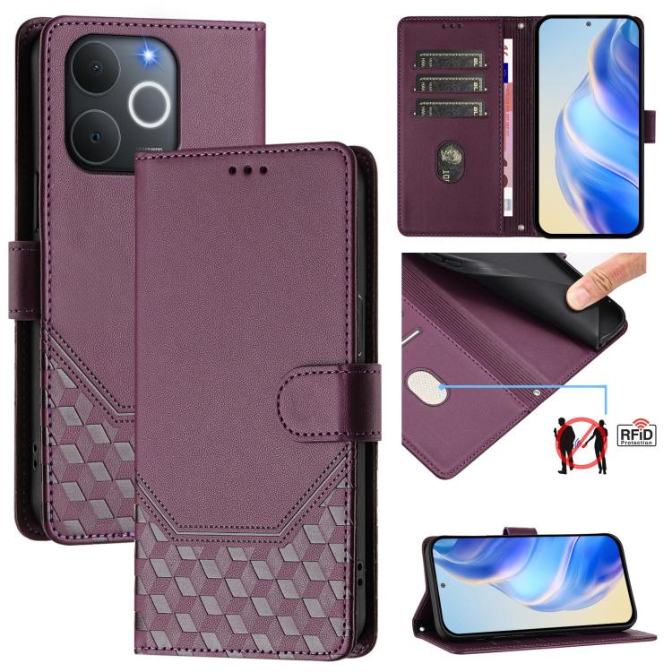 Honeycomb Embossing RFID Leather Phone Case, For Realme 16 Pro 5G Global, For Realme C71 4G India / Note 70 4G, For Realme C85 5G / 15x 5G India, For Realme P4 Pro 5G, For Realme P4 5G, For Realme 15T 5G Global, For Realme 15 / 15 Pro 5G Global        ...