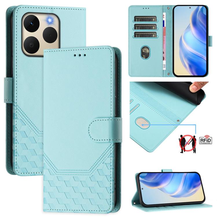 Honeycomb Embossing RFID Leather Phone Case, For Realme 16 Pro 5G Global, For Realme C71 4G India / Note 70 4G, For Realme C85 5G / 15x 5G India, For Realme P4 Pro 5G, For Realme P4 5G, For Realme 15T 5G Global, For Realme 15 / 15 Pro 5G Global        ...