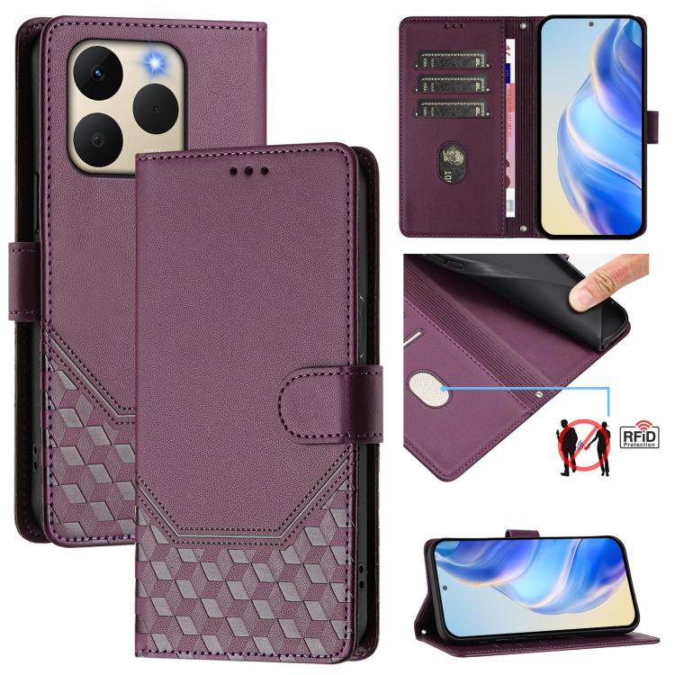 Honeycomb Embossing RFID Leather Phone Case, For Realme 16 Pro 5G Global, For Realme C71 4G India / Note 70 4G, For Realme C85 5G / 15x 5G India, For Realme P4 Pro 5G, For Realme P4 5G, For Realme 15T 5G Global, For Realme 15 / 15 Pro 5G Global        ...